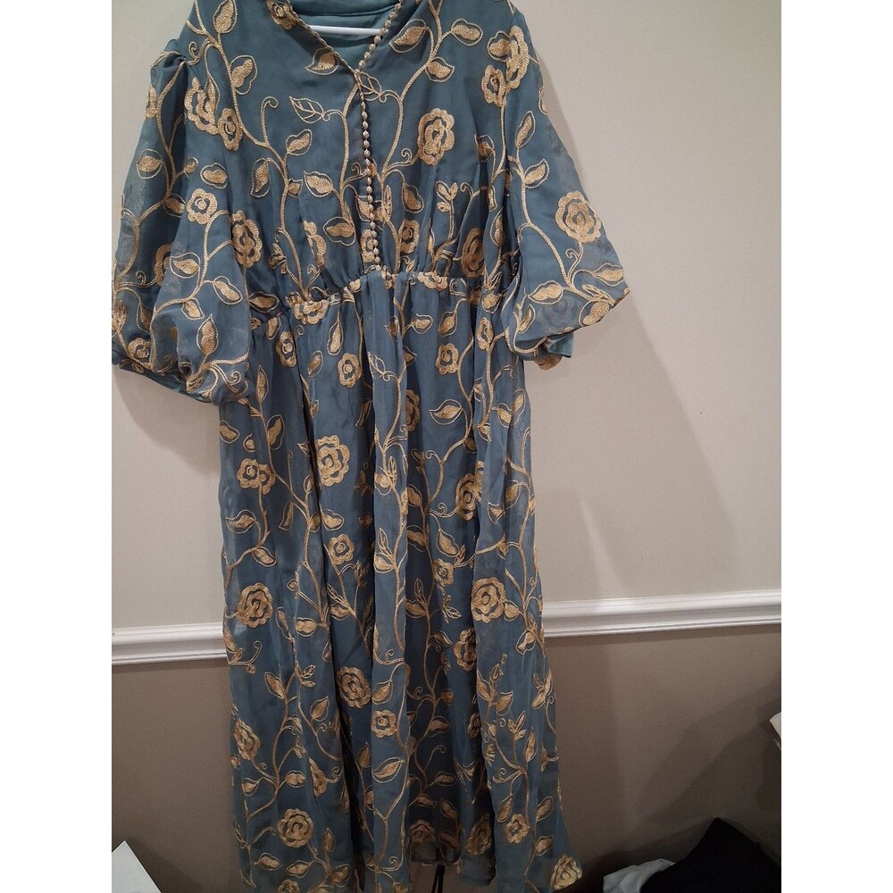 Blue Floral Embroidered Maxi Dress true fit